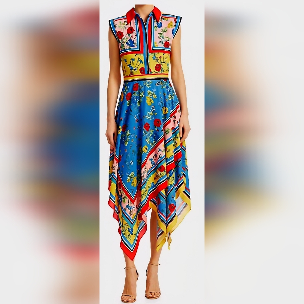 Alice + Olivia Midi Dress Floral Handkerchief Hem Midi 12